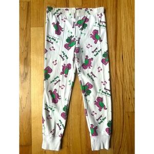 Vintage 90s Barney Baby Bop Pajama Pants Kids Size 6 White All Over Print